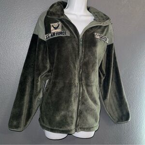 Women’s Men’s Air Force Army Green Fleece Fall Jacket Coat size Small - Medium